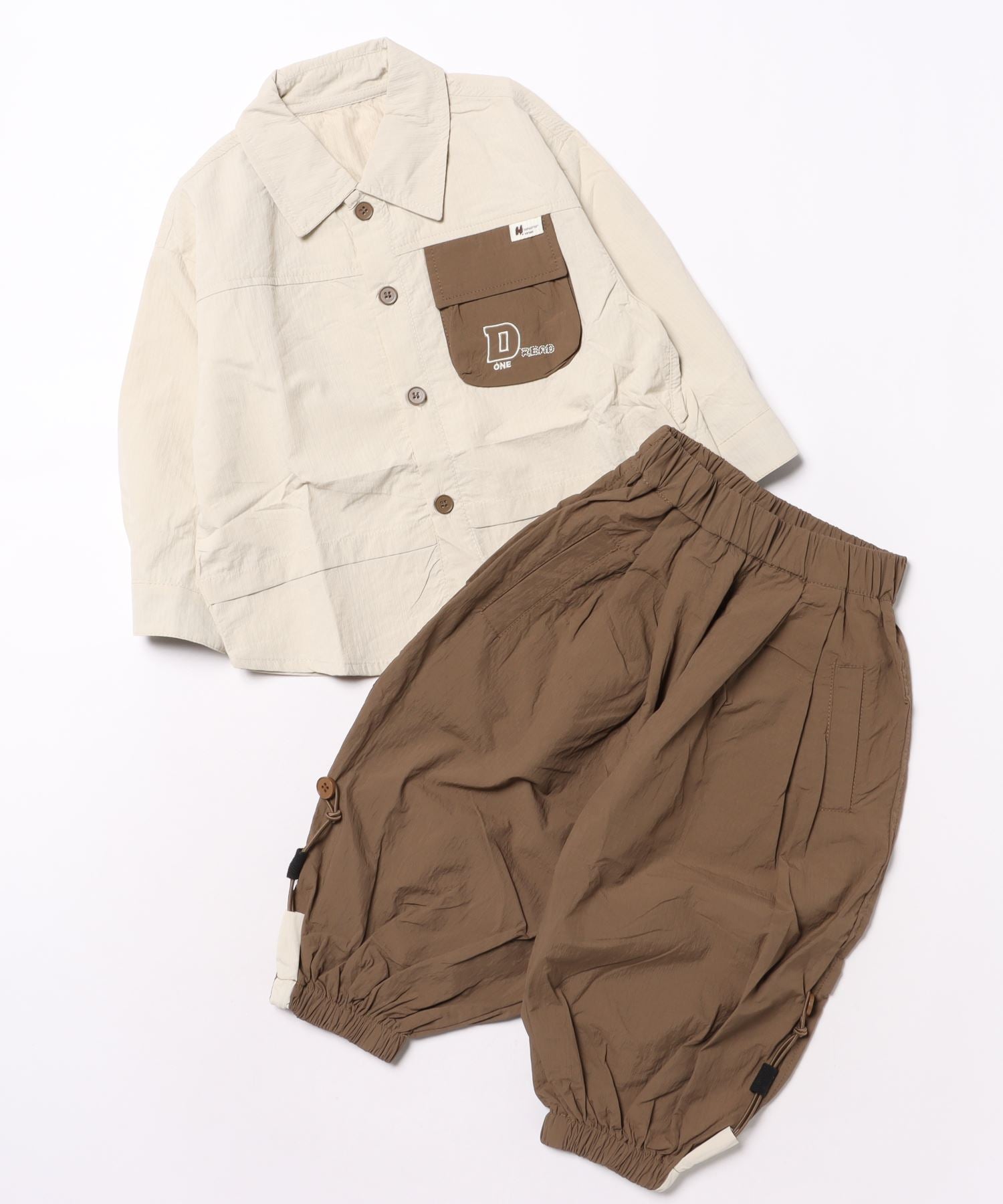 【aimoha-KIDS-】子供服 胸ポケット付きシャツ＋パンツ上下セットアップ