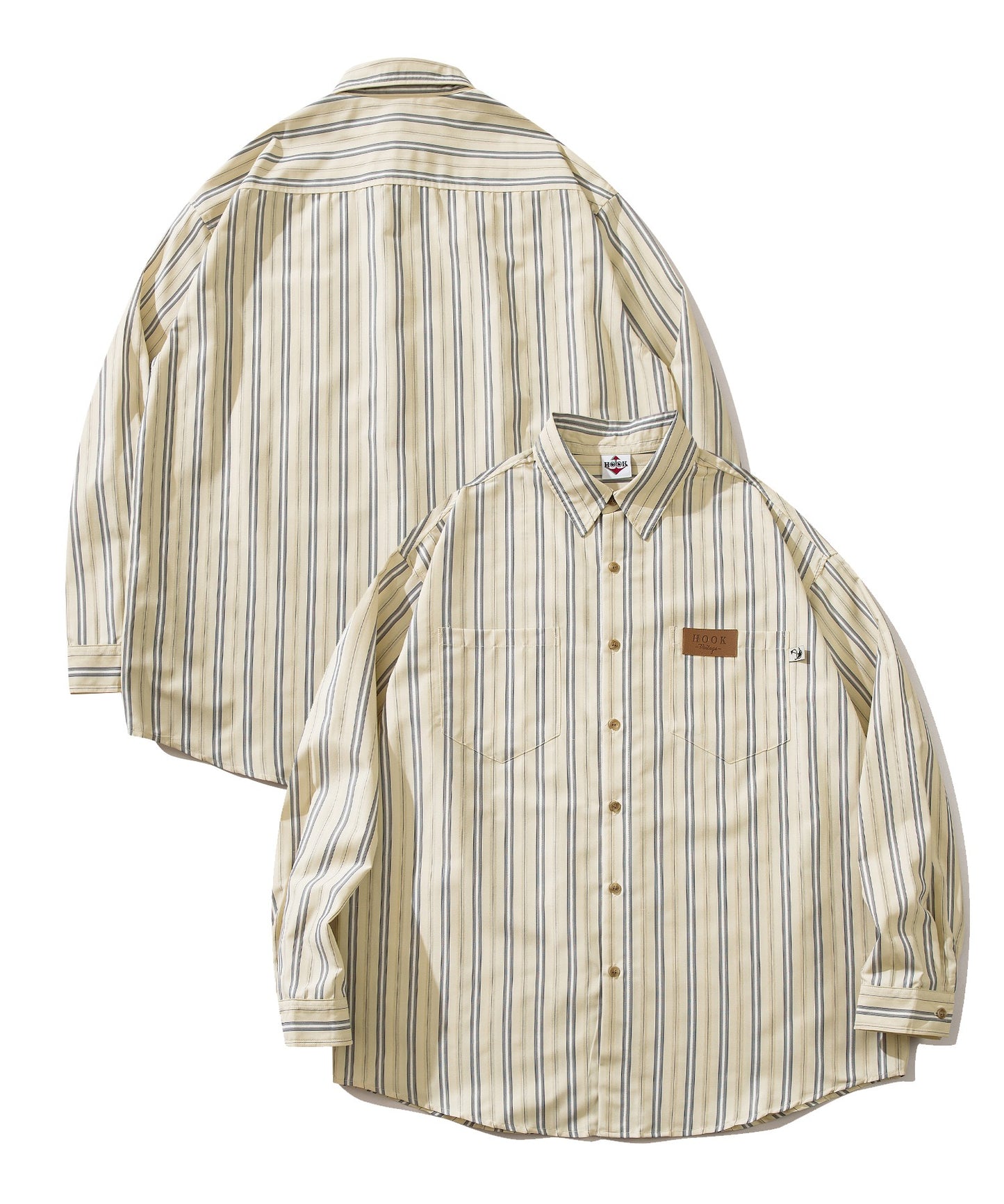 【HOOK -original-】古着風ストライプ総柄ビッグシャツ