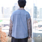 【HOOK -original- 】古着風アメカジ キャラクター刺繍袖チェック柄切り替えデニムシャツ